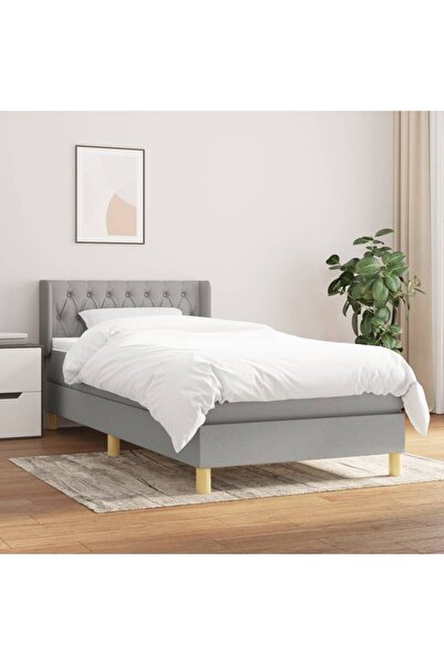 Concept Pat box spring cu saltea, gri deschis, 90x190 cm, textil