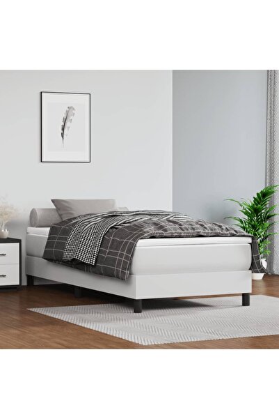 Concept Pat box spring cu saltea, alb, 80x200 cm, piele ecologică