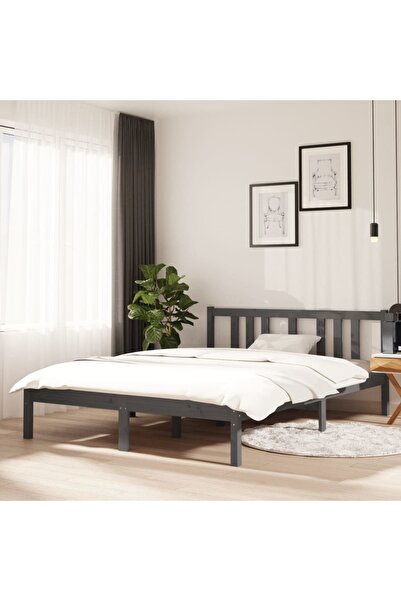 Concept Σκελετός Διπλό κρεβατιού 4FT6, γκρι, 135x190 εκ., μασίφ ξύλο