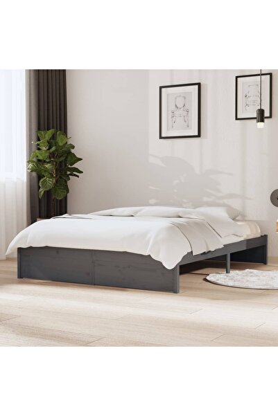 Concept Σκελετός Διπλό κρεβατιού 4FT6, γκρι, 135x190 εκ., μασίφ ξύλο