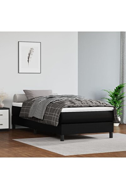 Concept Pat box spring cu saltea, negru, 90x200 cm, piele ecologică