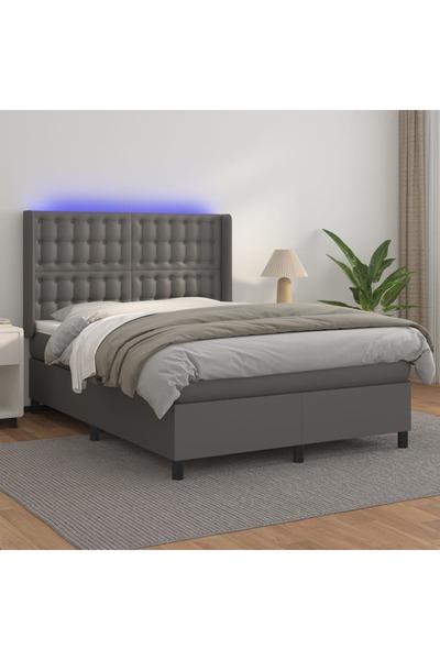 Concept Pat cu arcuri, cu saltea & LED, gri, 140x190 cm, piele
