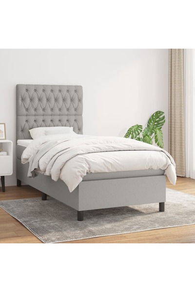 Concept Pat box spring cu saltea, gri deschis, 90x190 cm, textil