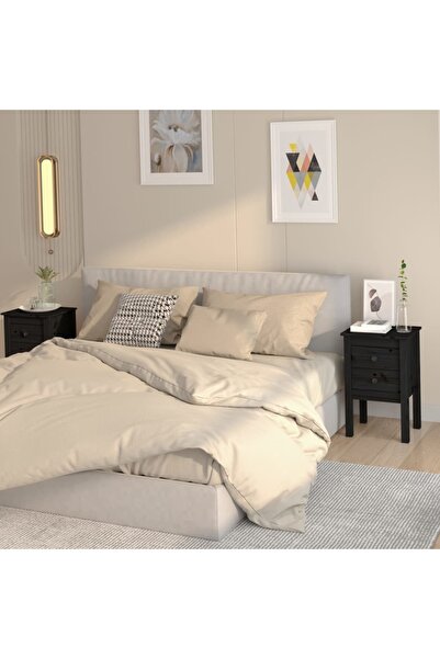 Concept Noptiere, 2 buc., negru, 40x35x61,5 cm, lemn masiv de pin