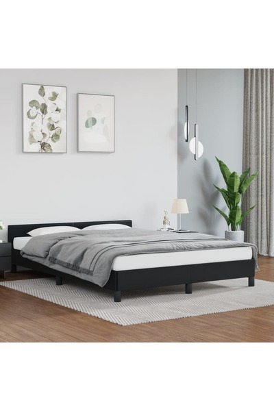 Concept Σκελετός κρεβατιού με κεφαλάρι, μαύρο, 140x190 cm, οικολογικό Δερμάτινο