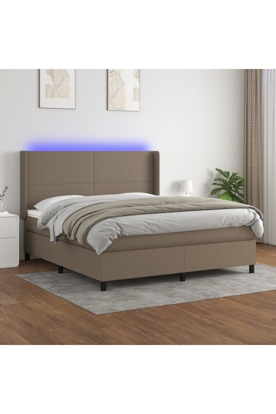 Concept Κρεβάτι με ελατήρια, στρώμα και LED, γκρι-μπεζ, 160x200 cm, ύφασμα