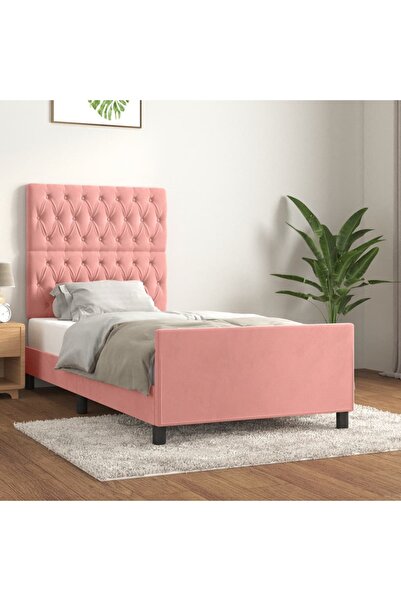 Concept Σκελετός κρεβατιού με κεφαλάρι, ροζ, 90x200 εκ., Βελούδο