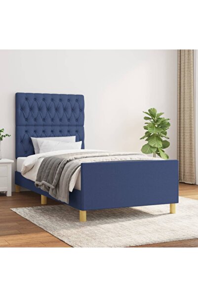 Concept Σκελετός κρεβατιού με κεφαλάρι, μπλε, 90x200 cm, ύφασμα