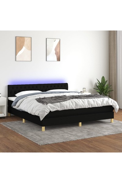 Concept Pat cu arcuri, saltea și LED, negru, 160x200 cm, textil