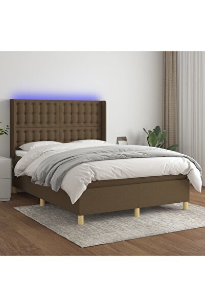 Concept Κρεβάτι με ελατήρια, στρώμα και LED, σκούρο καφέ, 140x190 cm, ύφασμα