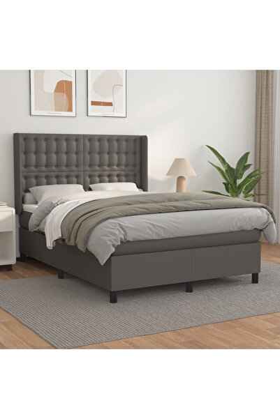 Concept Pat box spring cu saltea, gri, 140x190 cm, piele ecologică