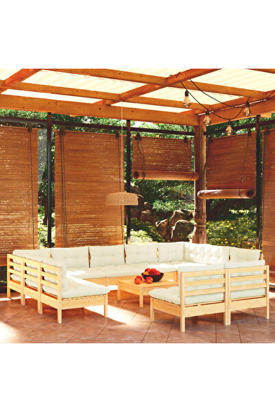 Concept Σετ επίπλων κήπου με κρεμ μαξιλάρια, 12 τεμάχια, μασίφ ξύλο πεύκου