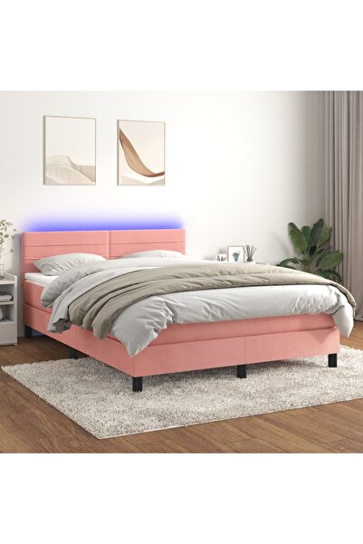 Concept Κρεβάτι με ελατήρια, στρώμα και LED, μαύρο, 140x200 cm, Βελούδο