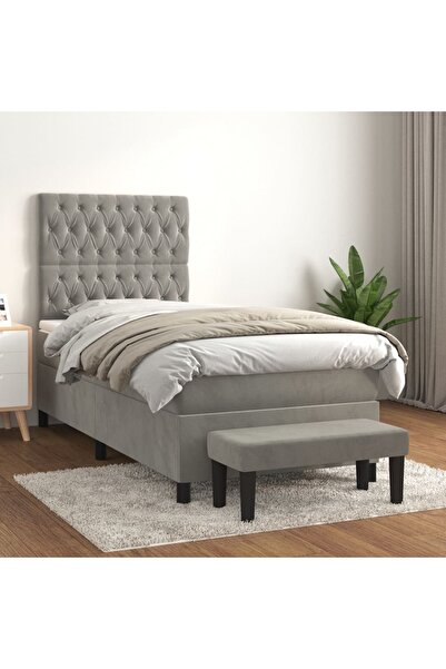 Concept Pat box spring cu saltea, gri deschis, 100x200 cm, catifea