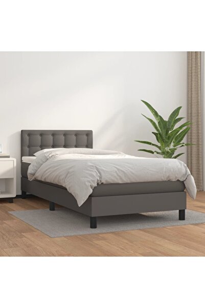 Concept Pat box spring cu saltea, gri, 90x200 cm, piele ecologică