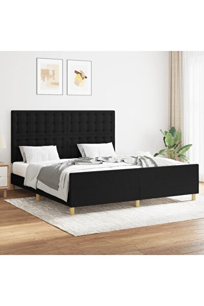 Concept Cadru de pat cu tăblie, negru, 160x200 cm, textil