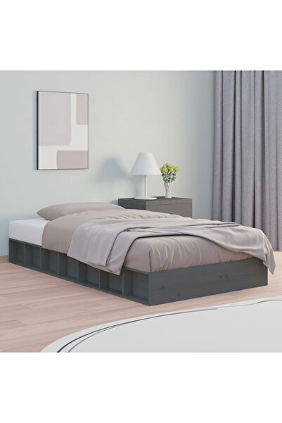 Concept Cadru de pat dublu 4FT6, gri, 135x190 cm, lemn masiv