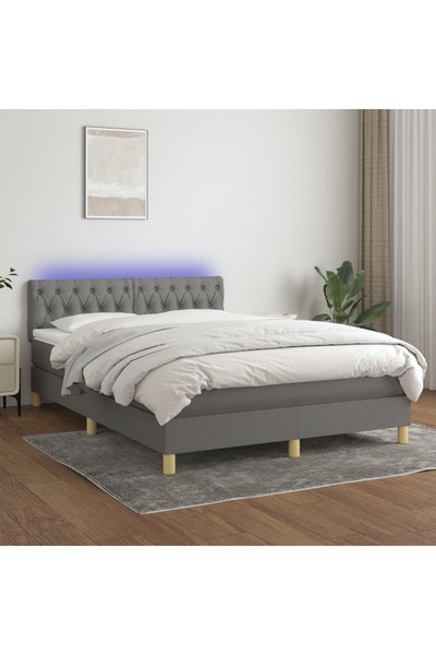 Concept Κρεβάτι με ελατήρια, στρώμα και LED, σκούρο γκρι, 140x200 cm, ύφασμα