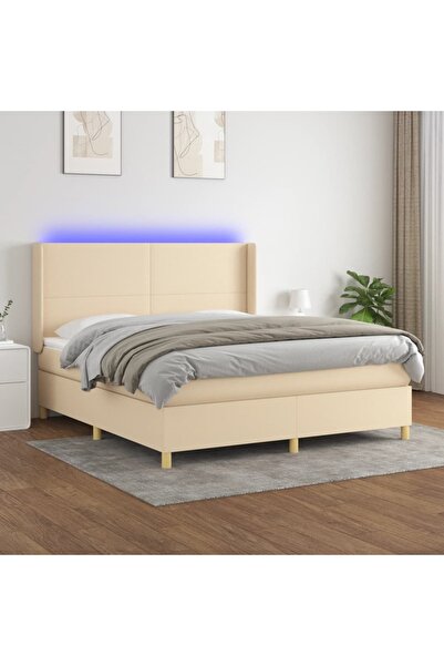 Concept Κρεβάτι με ελατήρια, στρώμα και LED, κρεμ, 160x200 cm, ύφασμα