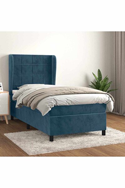 Concept Pat box spring cu saltea, albastru închis, 90x200 cm, catifea