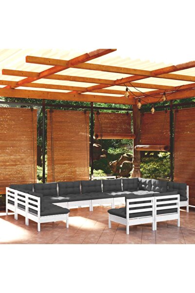 Concept Σετ επίπλων κήπου με μαξιλάρια, 12 τεμάχια, λευκό, μασίφ ξύλο πεύκου