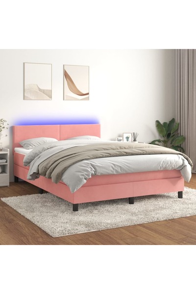 Concept Pat cu arcuri, cu saltea și LED, roz, 140x190 cm catifea