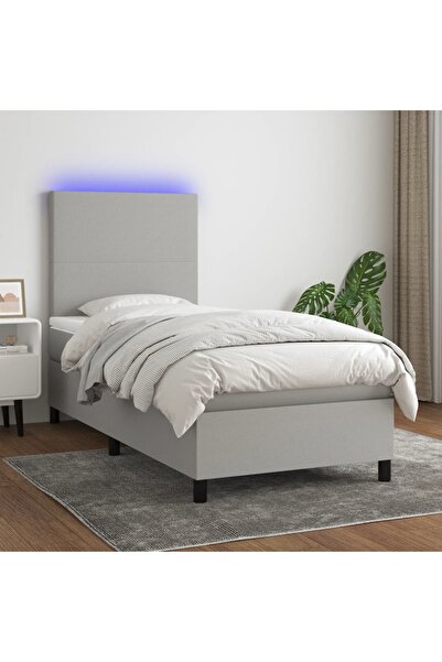 Concept Pat cu arcuri, saltea și LED, gri deschis, 100x200 cm, textil