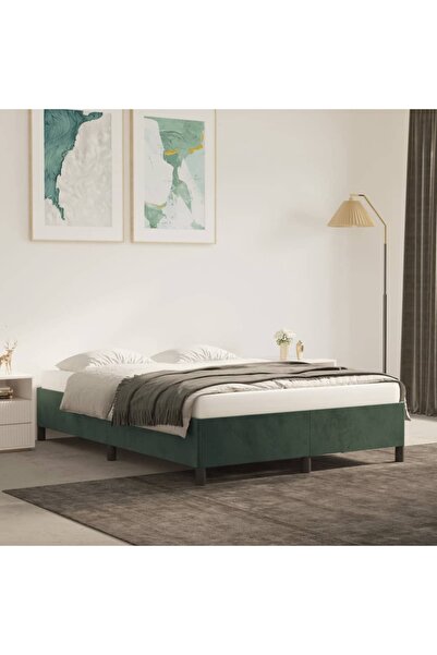 Concept Cadru de pat, verde închis, 140x200 cm, catifea