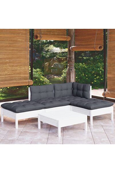 Concept Set mobilier de grădină cu perne, 5 piese, alb, lemn de pin