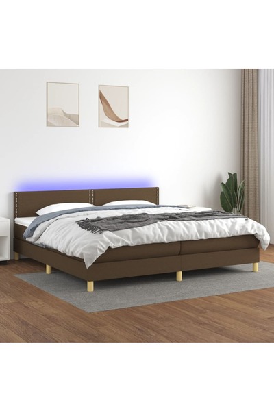 Concept Κρεβάτι με ελατήρια, στρώμα και LED, σκούρο καφέ, 200x200 cm, ύφασμα