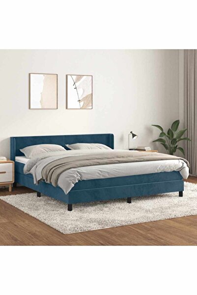 Concept Pat box spring cu saltea, albastru închis, 160x200 cm, catifea