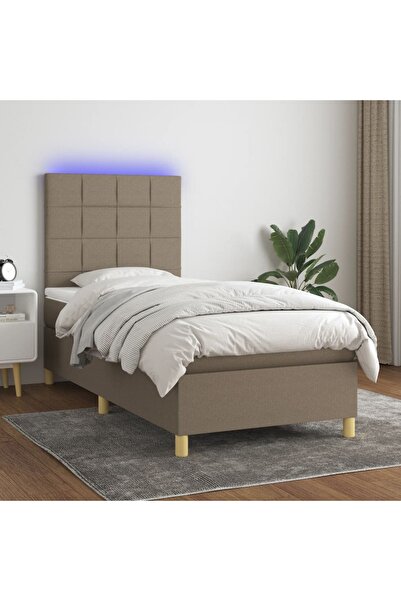 Concept Κρεβάτι με ελατήρια, στρώμα και LED, γκρι Taupe, 100x200 cm, ύφασμα