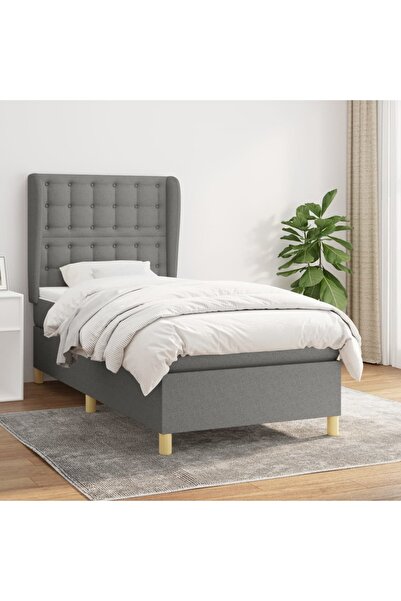 Concept Pat box spring cu saltea, gri închis, 90x200 cm, textil