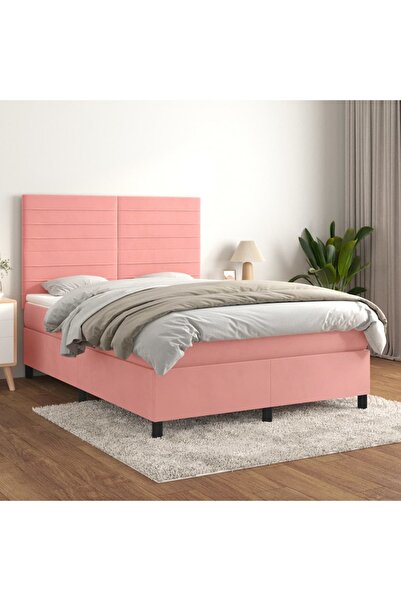 Concept Pat box spring cu saltea, roz, 140x190 cm, catifea