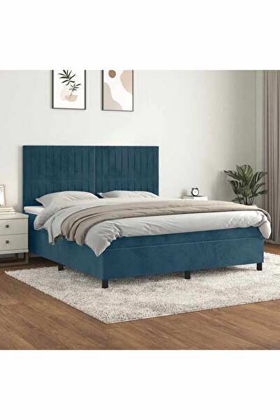 Concept Pat box spring cu saltea, albastru închis, 180x200 cm, catifea