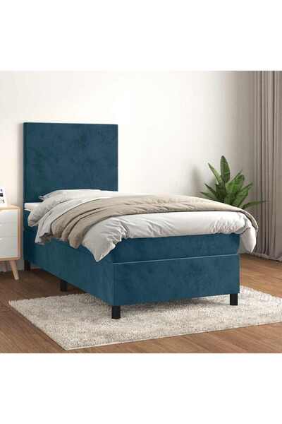 Concept Pat box spring cu saltea, albastru închis, 80x200 cm, catifea