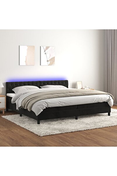 Concept Pat cu arcuri, saltea și LED, negru, 200x200 cm, catifea