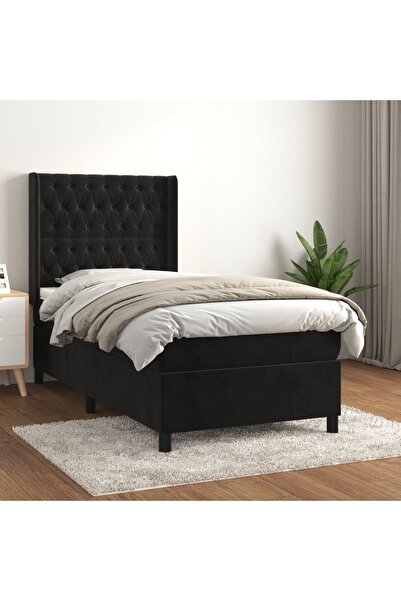 Concept Pat box spring cu saltea, negru, 90x190 cm, catifea