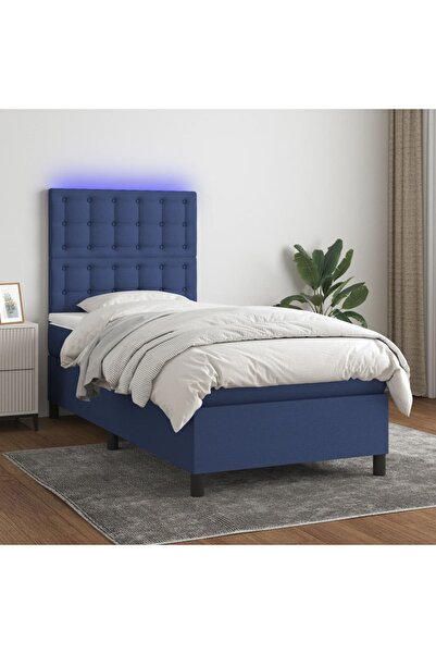 Concept Pat cu arcuri, saltea și LED, albastru, 90x200 cm, textil