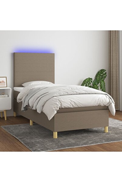 Concept Κρεβάτι με ελατήρια, στρώμα και LED, γκρι-μπεζ, 90x200 cm, ύφασμα