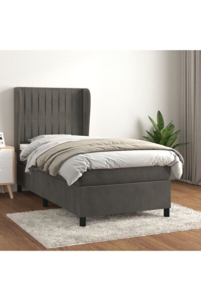 Concept Pat box spring cu saltea, gri închis, 90x190 cm, catifea