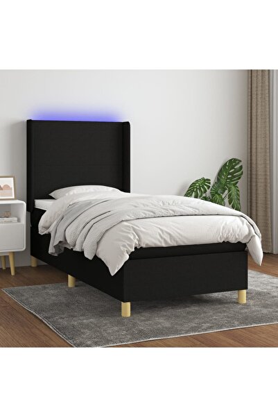 Concept Κρεβάτι με ελατήρια, στρώμα και LED, μαύρο, 90x200 cm, ύφασμα