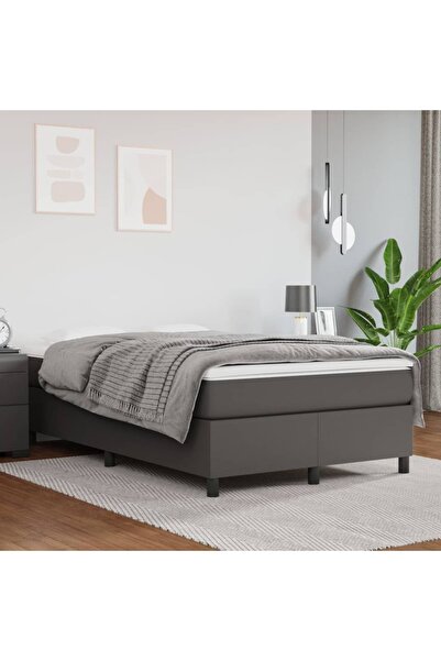 Concept Pat box spring cu saltea, gri, 120x200 cm, piele ecologică