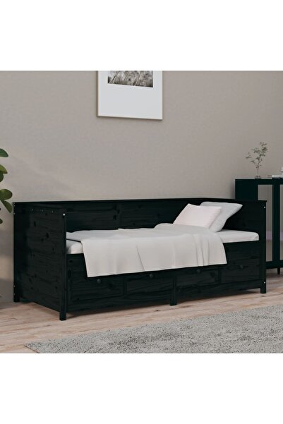 Concept Pat de zi, negru, 90x190 cm, lemn masiv de pin