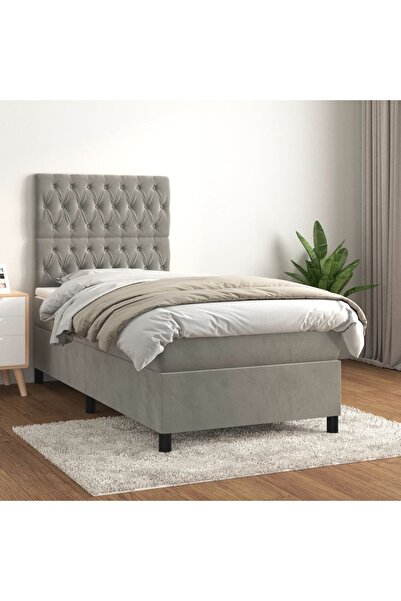 Concept Pat box spring cu saltea, gri deschis, 100x200 cm, catifea