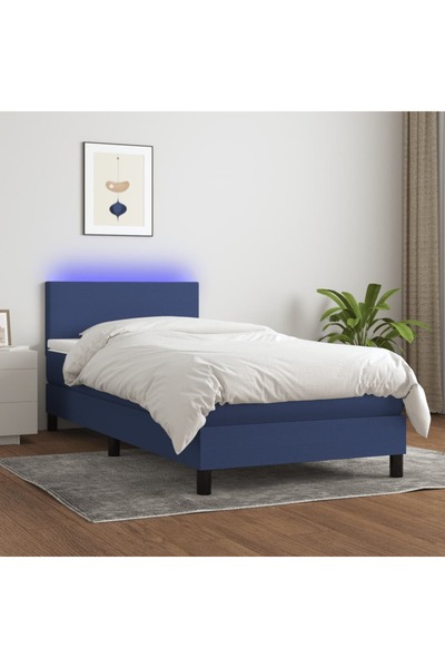 Concept Κρεβάτι με ελατήρια, στρώμα και LED, μπλε, 80x200 cm, ύφασμα