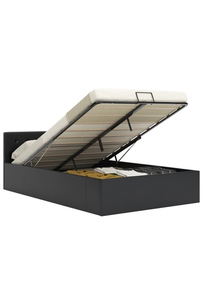 Concept Cadru pat hidraulic, depozitare, negru, 120 x 200 cm piele