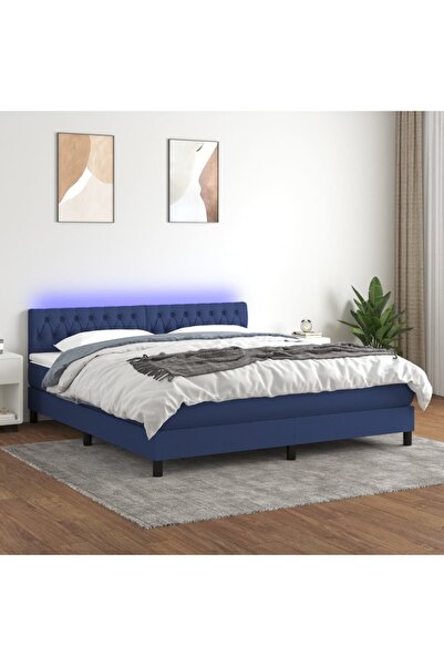 Concept Κρεβάτι με ελατήρια, στρώμα και LED, μπλε, 160x200 cm, ύφασμα