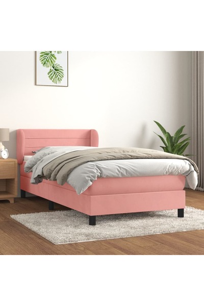 Concept Pat box spring cu saltea, roz, 90x200 cm, catifea
