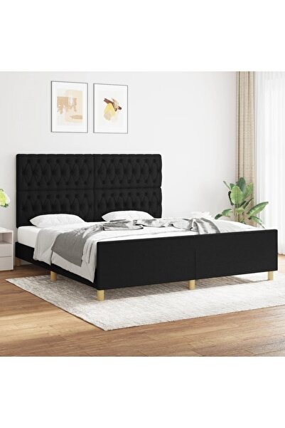 Concept Σκελετός κρεβατιού με κεφαλάρι, μαύρο, 180x200 cm, ύφασμα